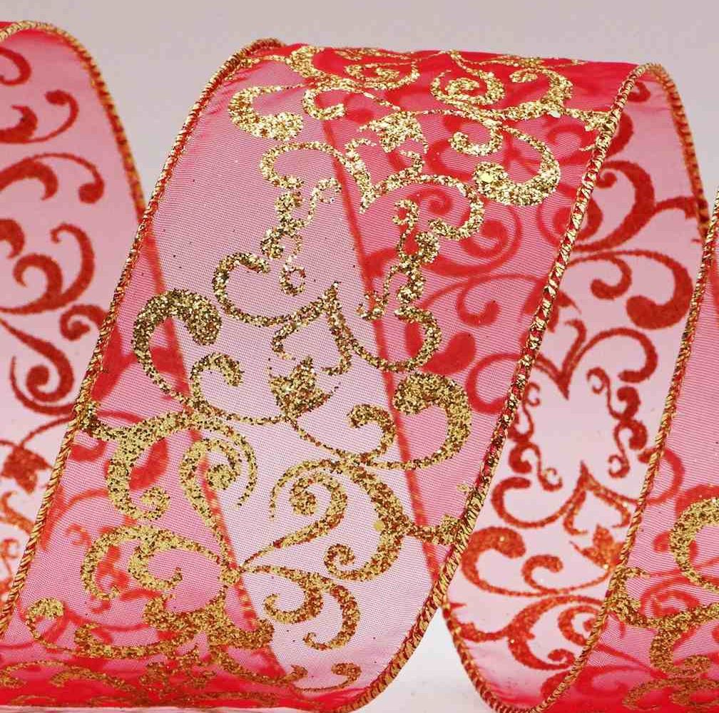 The Ribbon People Gold and Ivory Mistletoe Wired Craft Ribbon 4 x 20 Yards