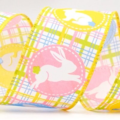 Plaid Easter Bunny Wired Ribbon_KF8464