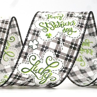 Checked Happy St. Patrick & Lucky Design Wired Ribbon_KF8473.KF8474