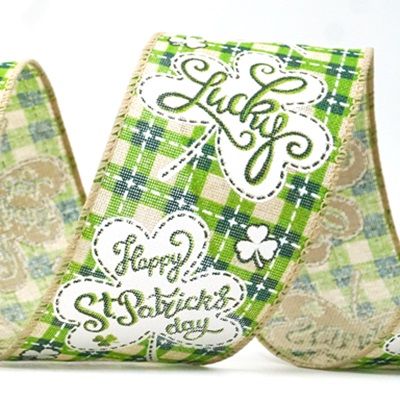 Checked Happy St. Patrick & Lucky Design Wired Ribbon_KF8473.KF8474