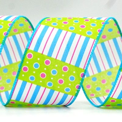 Colorful Polka Dots & Stripe lines Wired Ribbon_KF8478