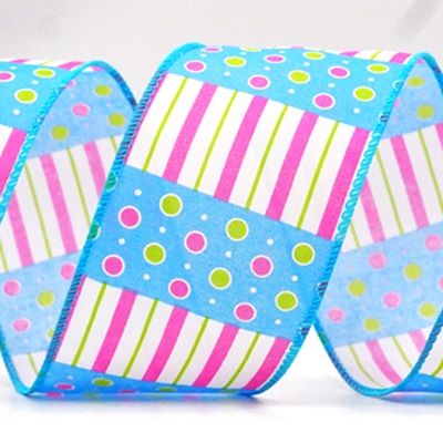 Colorful Polka Dots & Stripe lines Wired Ribbon_KF8478