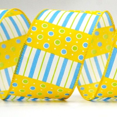 Colorful Polka Dots & Stripe lines Wired Ribbon_KF8478