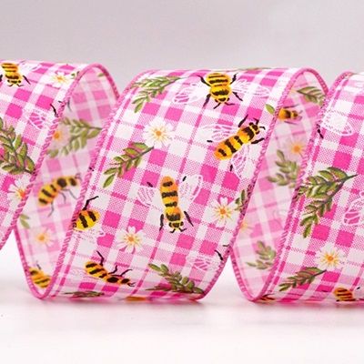 Plaid Flower and Bee Wired Ribbon_KF8487