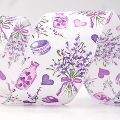 Purple Flowers & Hearts Design Wired Ribbon_KF8490.KF8492