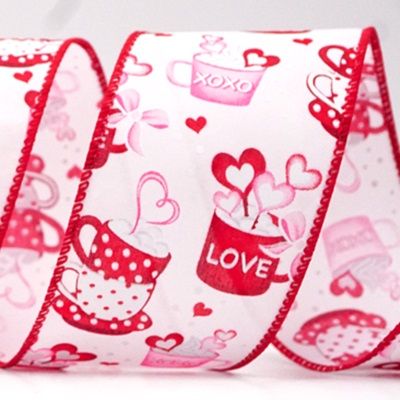 Valentine Cups Design Wired Ribbon_KF8494