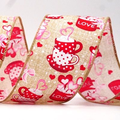 Valentine Cups Design Wired Ribbon_KF8494