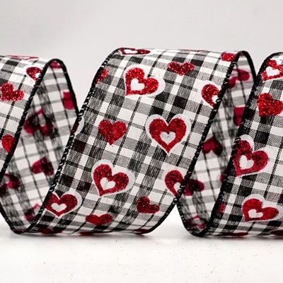 Glittery Plaid Valentine Heart Wired Ribbon_KF8499.KF8500