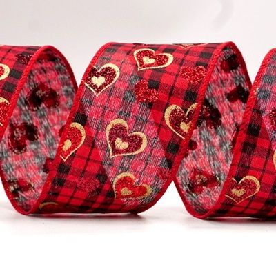 Glittery Plaid Valentine Heart Wired Ribbon_KF8501.KF8502