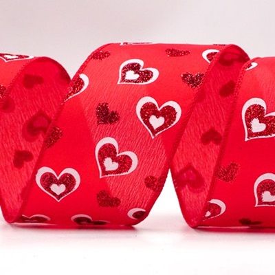 Glittery Valentine Heart Wired Ribbon_KF8503