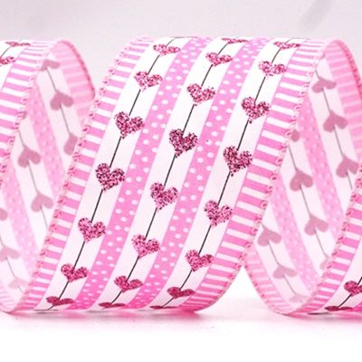 PolkaDots &amp; Glitter Heart Wired Ribbon_KF8504.KF8505.KF8506