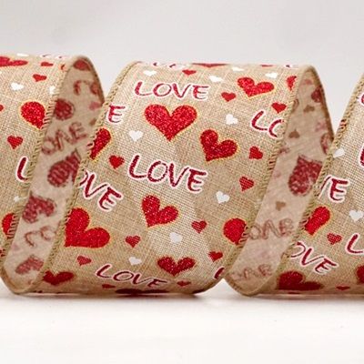 Glittery Valentine Heart and Love Wired Ribbon_KF8523