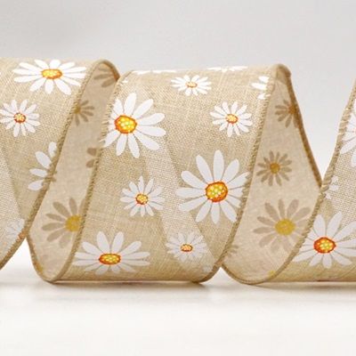 White Daisy Flower Wired Ribbon_KF8526.KF8527