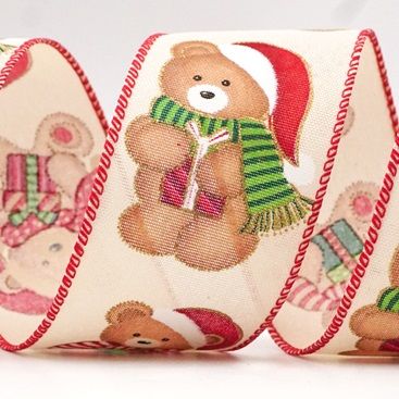 Santa Bear & Gifts Wired Ribbon_KF8555.KF8556