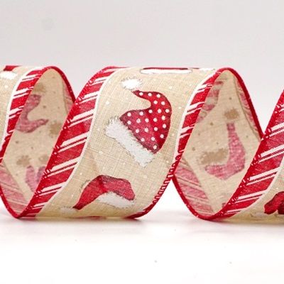 Jolly Santa Hat Holiday Wired Ribbon_KF8639