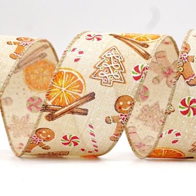 Festive Gingerbread and Citrus Holiday Wired Ribbon_KF8640.KF8641