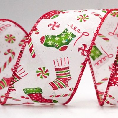 Weihnachtssocke, Geschenke &amp; Zuckerstangen-Design Drahtband_KF8648.KF8649.KF8650.KF8651.KF8652.KF8653