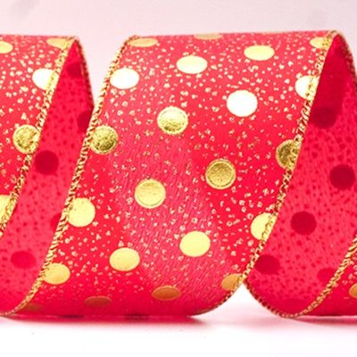 Metallic Foil Polka Dots Wired Ribbon_KF8681.KF8682.KF8683 