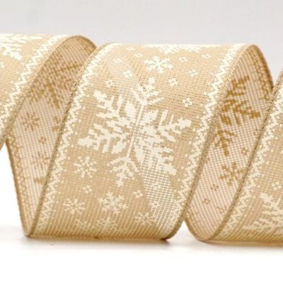 Knit Printed Snowflakes Wired Ribbon_KF8684