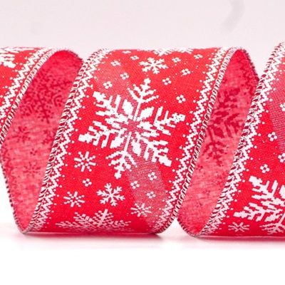 Knit Printed Snowflakes Wired Ribbon_KF8686