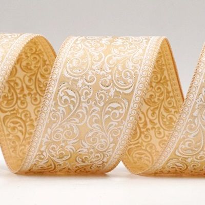 Classic Damask Patterned Wired Ribbon_KF8704