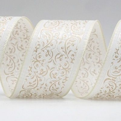 Classic Damask Patterned Wired Ribbon_KF8704