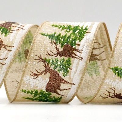 Winter Forest Reindeer Wired Ribbon_KF8723