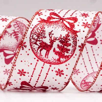 Glitter Christmas Balls Wired Ribbon_KF8727.KF8728.KF8729.KF8730.KF8731