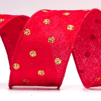 Glitter Polka Dots Velvet Wired Ribbon_KF8739