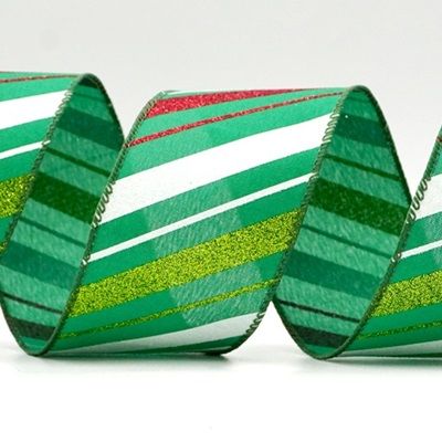 Sparkle Diagonal Stripe Wired Ribbon_KF8757