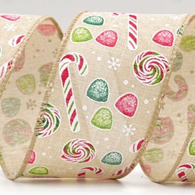 Christmas Candy Canes Treats Wired Ribbon_KF8816.KF8817.KF8818