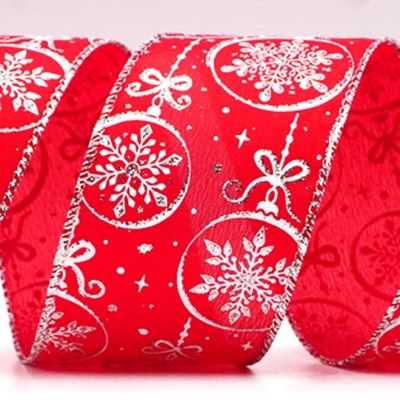 Snowflakes in Christmas Balls Wired Ribbon_KF8827