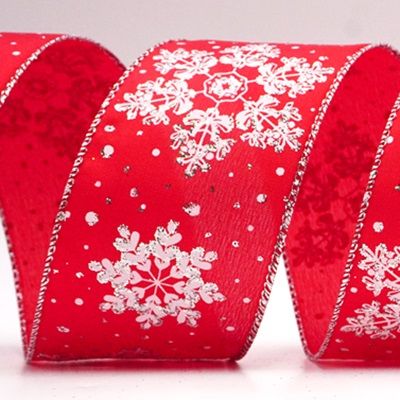 Glitter Christmas Snowflakes Wired Ribbon_KF8828 