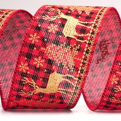 Ruban en fil câblé avec design de renne de Noël en tartan_KF8832.KF8833