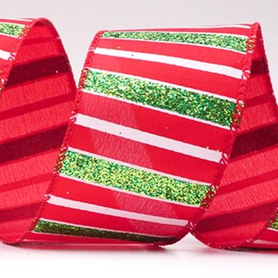 Christmas Glitter lines Wired Ribbon_KF8837.KF8838