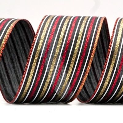 Glittery Tri-Color Stripes Wired Ribbon_KF8840