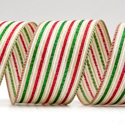 Glittery Tri-Color Stripes Wired Ribbon_KF8841