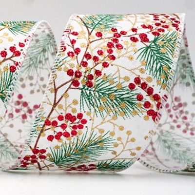 Christmas Berries & Sprig Wired Ribbon_KF8846.KF8847.KF8848