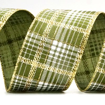 Checkered Plaid with Gold Accents Wired Ribbon_KF8859.KF8860.KF8861.KF8862.KF8863.KF8864