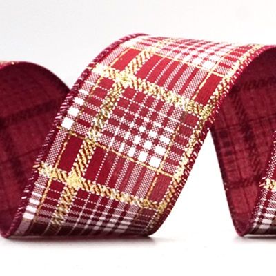 Checkered Plaid with Gold Accents Wired Ribbon_KF8859.KF8860.KF8861.KF8862.KF8863.KF8864