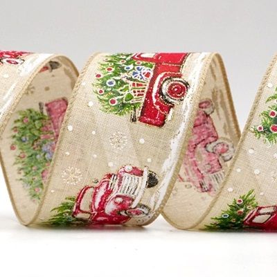 Vintage Christmas Red Truck Wired Ribbon_KF8873