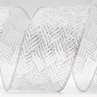 Herringbone Glitter Pattern Wired Ribbon_KF8995