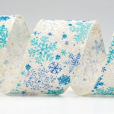 Christmas Snowflake Burlap Wired Ribbon_KF9073