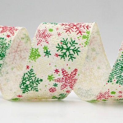 Christmas Snowflake Burlap Wired Ribbon_KF9074