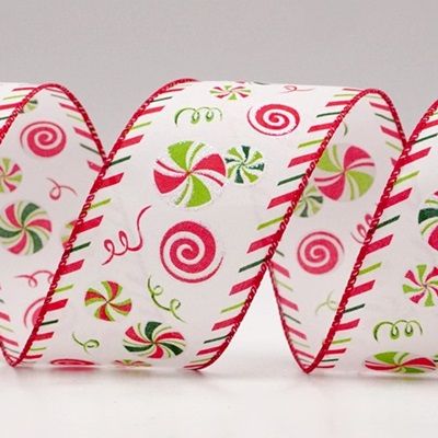 Peppermint Candy Swirl Wired Ribbon_KF9109