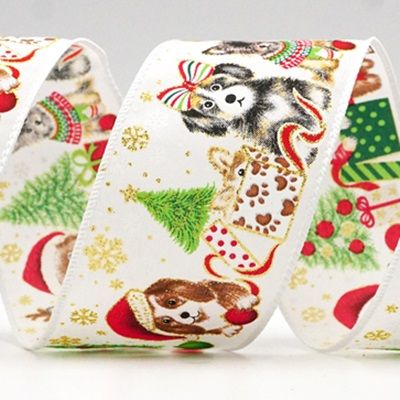 Decorative Christmas Dog Print Wired Ribbon_KF9150.KF9151.KF9152